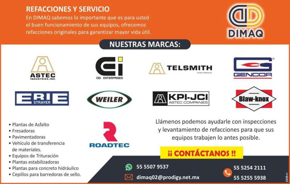 Inspeccion y Levantamiento de Refacciones Originales, para Plantas de Asfalto, Fresadoras, Pavimentadoras, Vehiculos de Transferencia, Equipos de Trituracion. ASTEC, BLAW-KNOX, ROADTEC y mas.