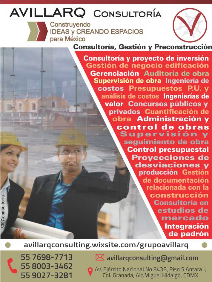 Consultoria y proyecto de invesion, Gestion de negocio edificacion, Gerenciacion, Auditoria de obra, Supervision de Obra, Ingenieria de Costos, Presupuestos P.U. y Analisis de Costos, Concursos.