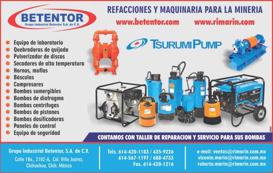 Refacciones y Maquinaria para la Mineria, Equipos de laboratorio, Quebradoras de quijada, Pulverizador de discos, Hornos, Muflas, Basculas, Compresores, Bombas, Equipos de seguridad, Valvulas.