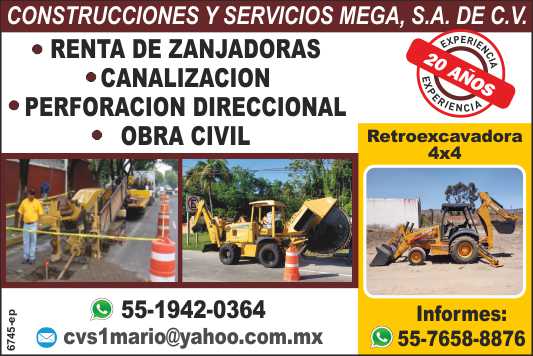 Renta de Zanjadoras, Canalizacion, Perforacion Direccional. Fibra Optica. Retroexcavadora 4 x 4.