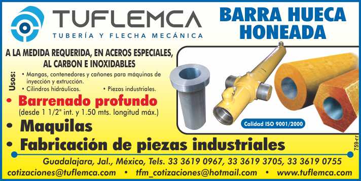 Barra hueca honeada a la medida requerida, en aceros especiales, al carbon e inoxidables, barrenado profundo, maquilas, fabricacion de piezas industriales