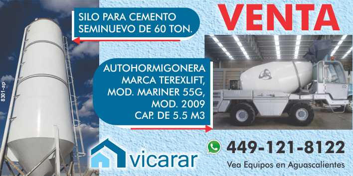 Silo para Cemento Seminuevo de 60 ton. Autohormigonera Marca Terexlift, Mod. Mariner 55G, Mod. 2009, Cap. de 5.5 m3 en Venta. Vea Equipos en Aguascalientes.