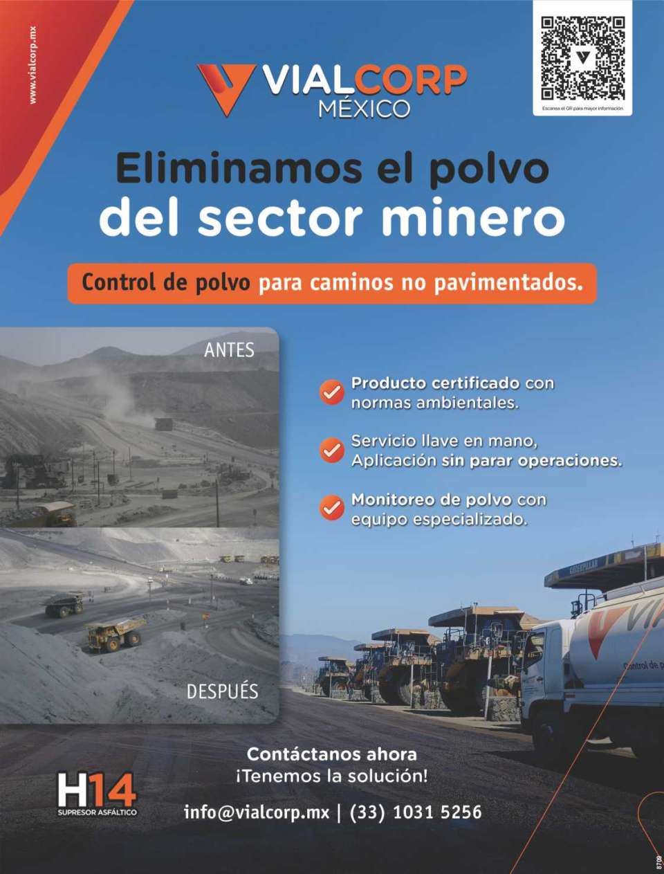 Sistemas de Control de Polvo para caminos no pavimentados. Producto Certificado con Normas Ambientales. Servicio Llave en Mano, Aplicacion sin parar Operaciones. H14 Supresor Asfaltico