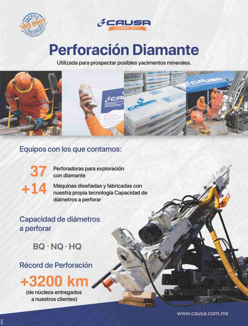 Utilizada para prospectar posibles yacimientos minerales. Equipos con los que contamos:37 Perforadoras para exploracion con diamante y 14 Maquinas diseñadas y fabricadas con nuestra propia tecnologia