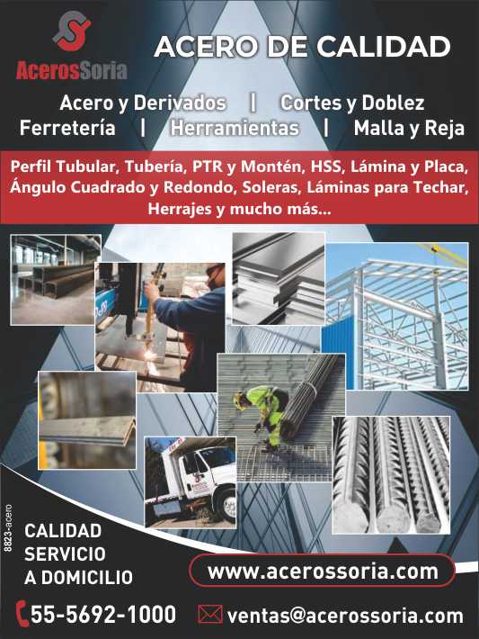 Acero de Calidad. Aceros y Derivados. Cortes y Doblez. Ferreteria. Herramientas. Malla y Reja. Perfil Tubular, Tuberia, PTR y Monten, HSS, Lamina y Placa, Angulo Cuadrado y Redondo, Soleras.